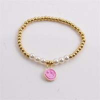 Dripping Oil Smiley Face Pendant Pearl Copper Beaded Bracelet Wholesale Nihaojewelry sku image 4