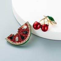 Drip Oil Diamond-studded Cherry Watermelon Brooch Wholesale Nihaojewelry main image 1