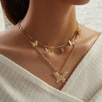 New Inlaid Rhinestone Butterfly  Creative Simple Alloy Three-layer Necklace sku image 7