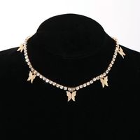 New Inlaid Rhinestone Butterfly  Creative Simple Alloy Three-layer Necklace sku image 6