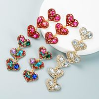 Multi-layer Heart-shaped Alloy Diamond Long Earrings Wholesale Nihaojewelry main image 1