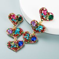 Boucles D&#39;oreilles Longues En Diamant En Alliage Multicouche En Forme De Coeur En Gros Nihaojewelry main image 5