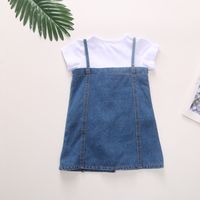 Children's Cotton Pure Color Short Sleeve T-shirt Irregular Denim Sling Skirt Wholesale Nihaojewelry main image 3