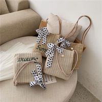 Wholesale Dots Print Silk Scarf Bow One-shoulder Messenger Woven Small Straw Bag Nihaojewelry main image 1