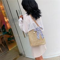 Wholesale Dots Print Silk Scarf Bow One-shoulder Messenger Woven Small Straw Bag Nihaojewelry main image 5