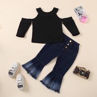 Solid Color Round Neck Strapless Jacket Denim Flared Trousers Children's Suit Wholesale Nihaojewelry sku image 5
