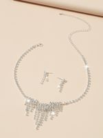 Shiny Water Droplets Tassel Artificial Crystal Metal Inlay Rhinestones Women's Earrings Necklace sku image 12