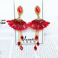 Korean Fashion Tassel Flower Diamonds Long Earrings Wholesale Nihaojewelry main image 5