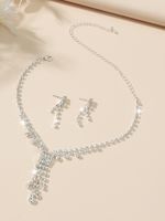 Shiny Water Droplets Tassel Artificial Crystal Metal Inlay Rhinestones Women's Earrings Necklace sku image 7