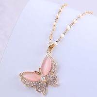 Wholesale Korean Fashion Flash Diamond Butterfly Pendent Copper Necklace Nihaojewelry main image 1