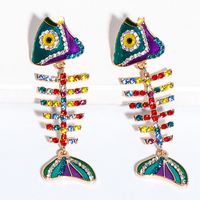 Wholesale Jewelry Fish Bone Color Diamond Pendant Earrings Nihaojewelry main image 4