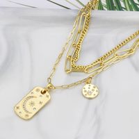 Fashion Moon Star Square Circle Combination Tag Copper Necklace Wholesale Nihaojewelry main image 4