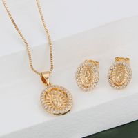 Fashion Simple Inlaid Zirconium Oval Virgin Necklace Set Ins Europe And America Cross Border Gold Plated Religious Eardrops Stud Earrings main image 3