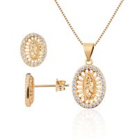 Fashion Simple Inlaid Zirconium Oval Virgin Necklace Set Ins Europe And America Cross Border Gold Plated Religious Eardrops Stud Earrings main image 5