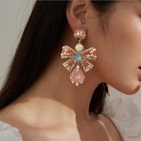 Wholesale Fashion Diamond-studded Pearl Pink Bow Big Earrings Nihaojewelry main image 1