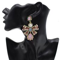 Wholesale Fashion Diamond-studded Pearl Pink Bow Big Earrings Nihaojewelry main image 3