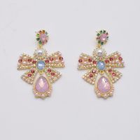 Wholesale Fashion Diamond-studded Pearl Pink Bow Big Earrings Nihaojewelry main image 4
