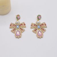 Wholesale Fashion Diamond-studded Pearl Pink Bow Big Earrings Nihaojewelry main image 5