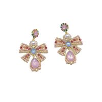 Wholesale Fashion Diamond-studded Pearl Pink Bow Big Earrings Nihaojewelry main image 6