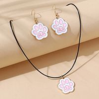 Wholesale Fashion Painting Oily Bear Paw Necklace Earrings Set Nihaojewelry sku image 2