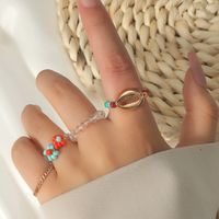 Crystal Hand-woven Color Rice Beads Shell Ring Set Wholesale Jewelry Nihaojewelry main image 1