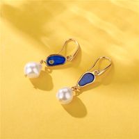 2021europe And America Cross Border New Earrings Blue Dripping Shell Pearl Eardrops Stud Earrings Ins Popular Ornament main image 2