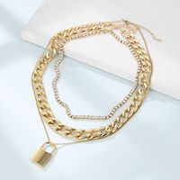 Europe And America Cross Border Popular Fall/winter Hot-selling Sweater Chain Multi-layer Thick Chain Lock Pendant Necklace Fashion Trendy Jewelry main image 2