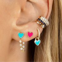Fashion Heart Plating Inlaid Shell Copper Earrings main image 3