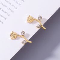 2021 Simple Fresh Gold Rhinestone Pearl Rose Earrings Ins Style Exquisite Women's Ear Studs main image 5