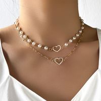 Wholesale Jewelry Hollow Heart Pendant Double-layer Pearl Necklace Nihaojewelry main image 1