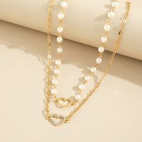 Wholesale Jewelry Hollow Heart Pendant Double-layer Pearl Necklace Nihaojewelry main image 5