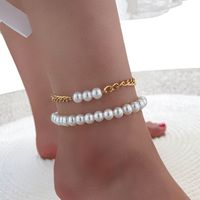 Wholesale Jewelry Simple Pearl Splicing Chain Anklet Two-piece Set Nihaojewelry main image 1