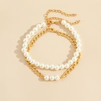 Wholesale Jewelry Simple Pearl Splicing Chain Anklet Two-piece Set Nihaojewelry main image 5