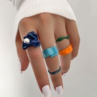European And American Retro Alloy Spray Paint Ring Personality Minimalist Candy Color Pearl Irregular Joint Women's Ring Five-piece Set main image 1