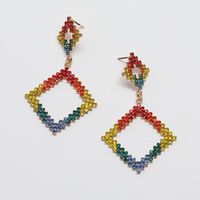 Wholesale Jewelry Hollow Square Color Diamond Pendant Earrings Nihaojewelry sku image 1
