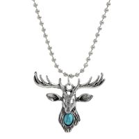 Niche Creative Design Sense Elk Inlaid Turquoise Exaggerating Pendant Necklace Europe And America Cross Border New Retro Hip Hop Necklace sku image 1