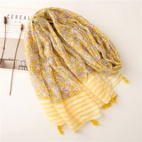 Yellow Horizontal Stripes Small Flower Sunscreen Silk Scarf Wholesale Nihaojewelry main image 4