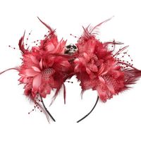 New Red Fabric Flower Feather With Skull Plastic Headband Halloween Headdress Factory Direct Sales sku image 1