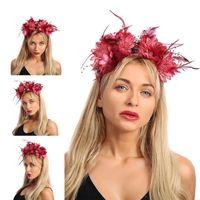 New Red Fabric Flower Feather With Skull Plastic Headband Halloween Headdress Factory Direct Sales main image 1