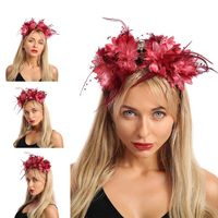 New Red Fabric Flower Feather With Skull Plastic Headband Halloween Headdress Factory Direct Sales main image 3