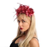 New Red Fabric Flower Feather With Skull Plastic Headband Halloween Headdress Factory Direct Sales main image 5