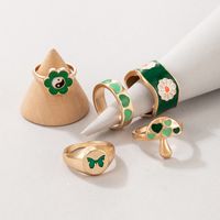 Wholesale Retro Green Series Flower Mushroom Sweetheart Butterfly Ring Five-piece Set Nihaojewelry main image 2