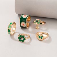 Wholesale Retro Green Series Flower Mushroom Sweetheart Butterfly Ring Five-piece Set Nihaojewelry sku image 1