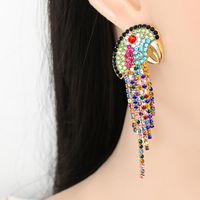New Vintage Color Diamond Animal Parrot Tassel Earrings Wholesale Nihaojewelry main image 6
