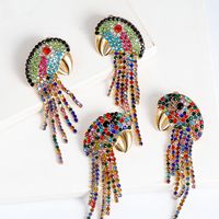 New Vintage Color Diamond Animal Parrot Tassel Earrings Wholesale Nihaojewelry main image 5