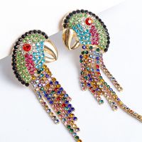 New Vintage Color Diamond Animal Parrot Tassel Earrings Wholesale Nihaojewelry main image 4