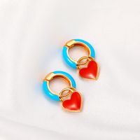 European And American Fashion Colorful Geometric Earrings Simple Alloy Dripping Heart Ear Clip Ins Cold Style Peach Heart Stud Earring Women main image 5