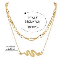 Europe And America Cross Border Ornament Vintage Alloy Snake Pendant Double Layer Necklace For Women Personalized Cold Style Necklace 17440 main image 6