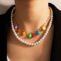 Wholesale Bohemian Style Colored Acrylic Dice Imitation Pearl Multi-layer Necklace Nihaojewelry main image 1