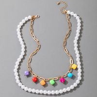 Wholesale Bohemian Style Colored Acrylic Dice Imitation Pearl Multi-layer Necklace Nihaojewelry sku image 1